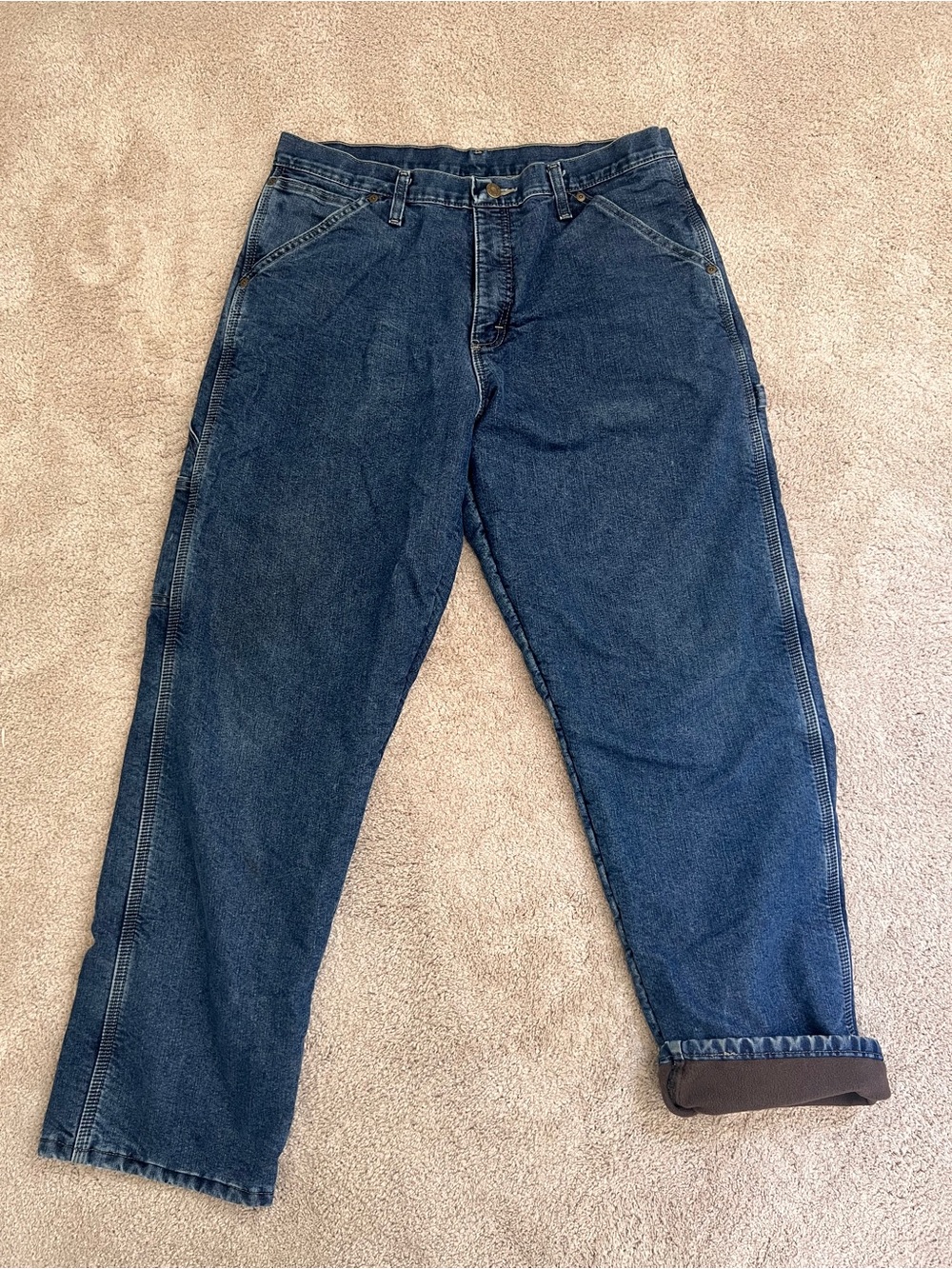 Wrangler fleece lined dark blue carpenter jeans